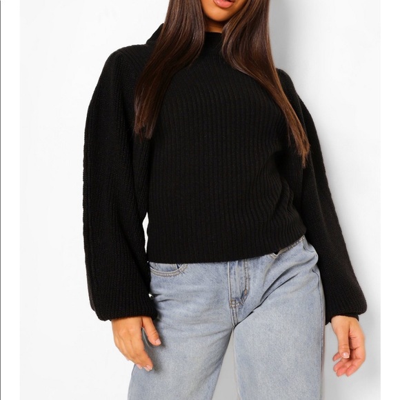 Boohoo High Neck Chunky Knit Balloon Sleeve Jumper - Picture 1 of 6